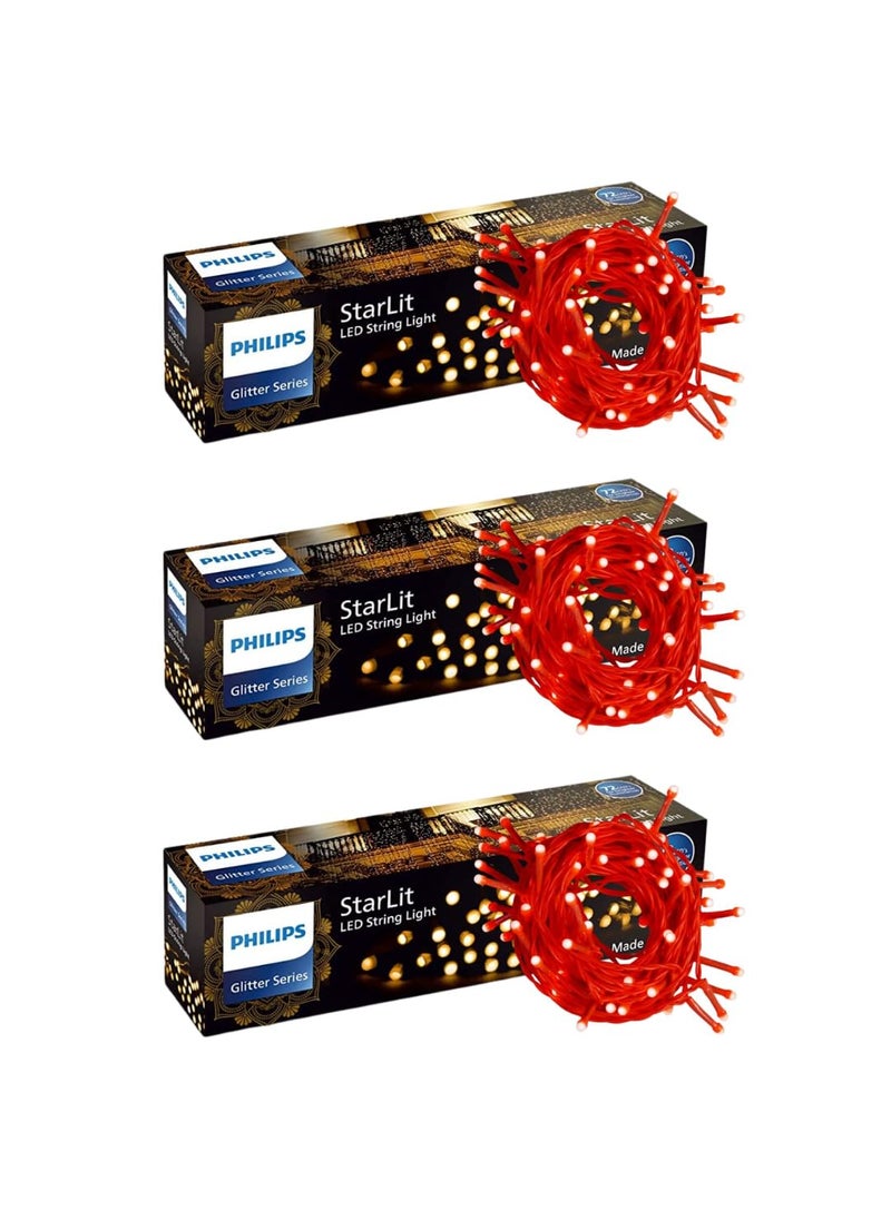 Philips - PHILIPS Starlit 12 Meter 72 LEDs String Light for Decoration Festival LED String Light for Diwali Christmas and Home Decoration Red Pack of 3 - Image 1