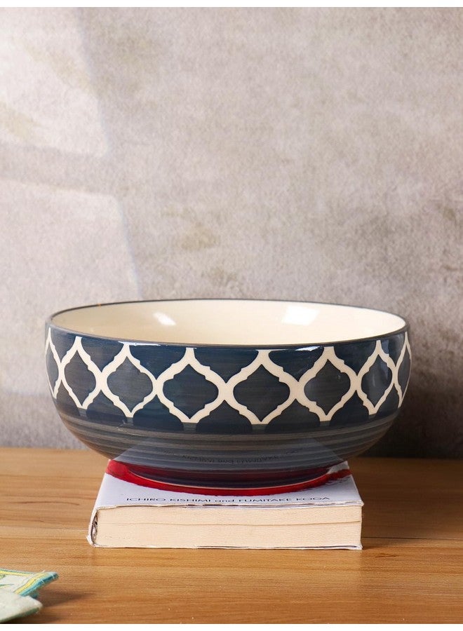 Niyara Stoneware Handmade Ceramic Stylish Premium Serving Bowls, Salad Tray Microwave Dishwasher Safe, Elegant Ceramic Flat Serving Bowl Set of 4, Sizes: 1400ml, 700ml, 500ml, 350ml (Grey Moroccan) - Image 3