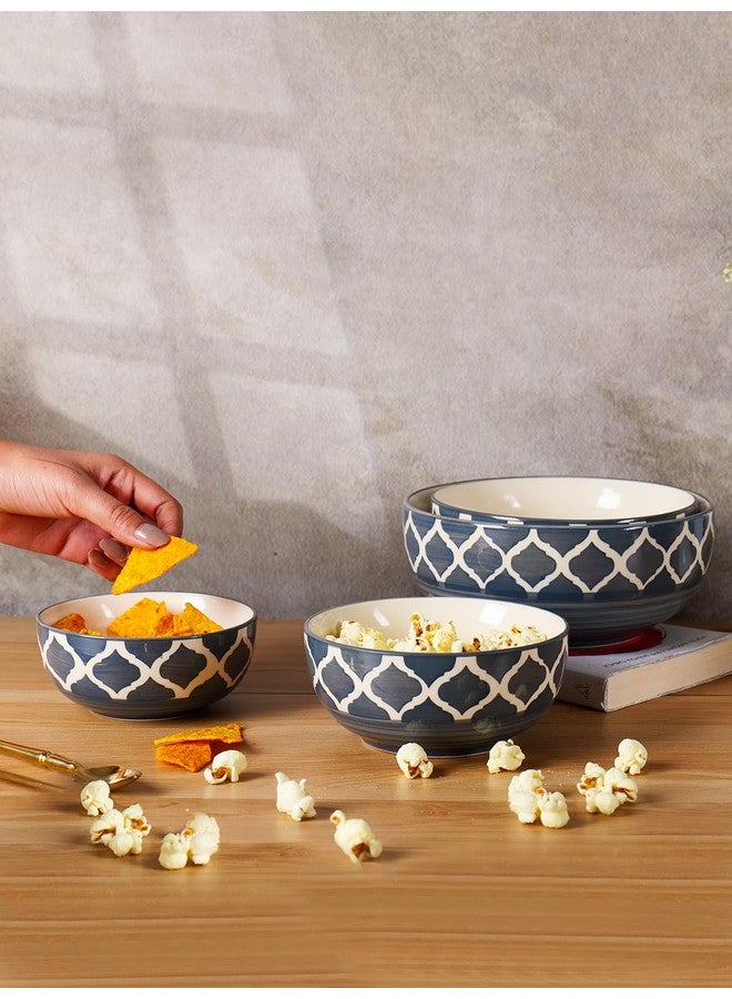 Niyara Stoneware Handmade Ceramic Stylish Premium Serving Bowls, Salad Tray Microwave Dishwasher Safe, Elegant Ceramic Flat Serving Bowl Set of 4, Sizes: 1400ml, 700ml, 500ml, 350ml (Grey Moroccan) - Image 2