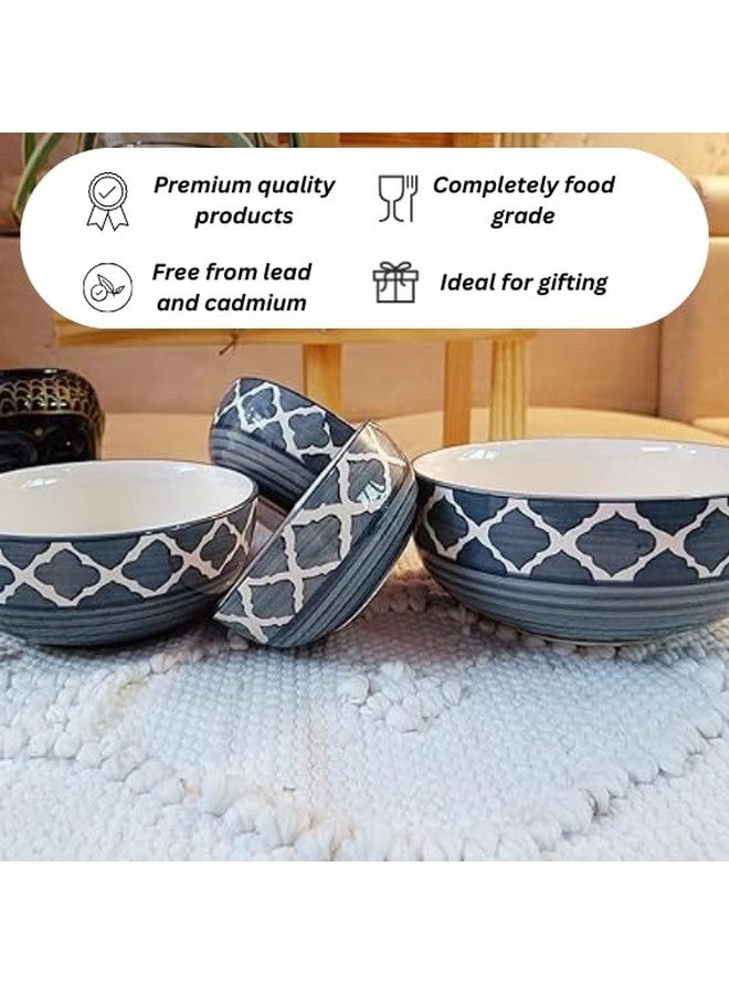 Niyara Stoneware Handmade Ceramic Stylish Premium Serving Bowls, Salad Tray Microwave Dishwasher Safe, Elegant Ceramic Flat Serving Bowl Set of 4, Sizes: 1400ml, 700ml, 500ml, 350ml (Grey Moroccan) - Image 4