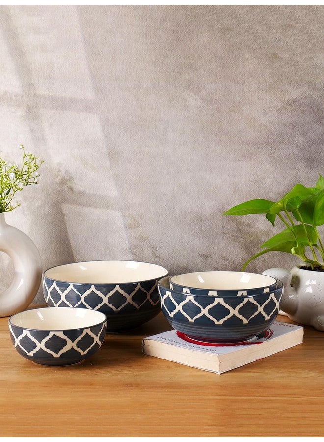 Niyara Stoneware Handmade Ceramic Stylish Premium Serving Bowls, Salad Tray Microwave Dishwasher Safe, Elegant Ceramic Flat Serving Bowl Set of 4, Sizes: 1400ml, 700ml, 500ml, 350ml (Grey Moroccan) - Image 1