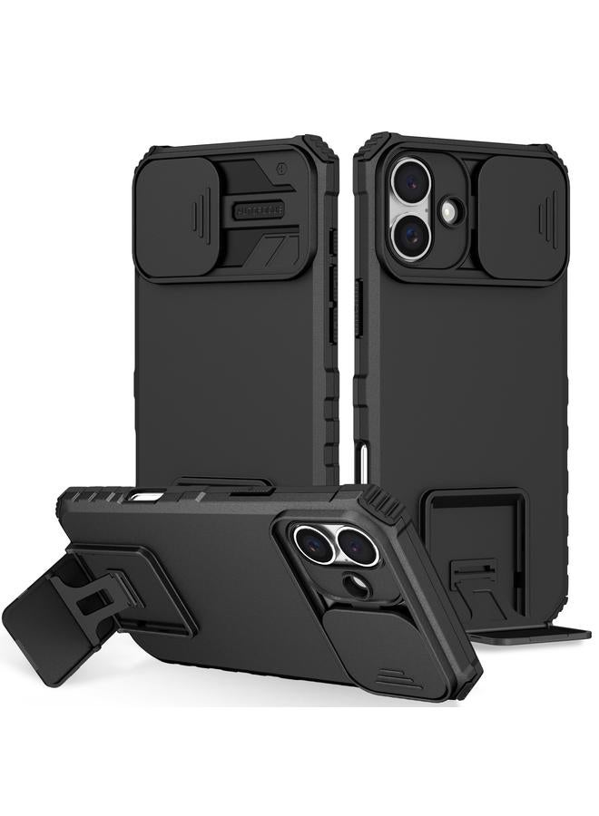 حافظة هاتف مزودة بحامل ثلاثي الأبعاد منزلق لهاتف iPhone 16 Plus (أسود)