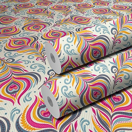WallDaddy Pack of 2 Wallpapers | Buy 1 Get 2 | Wallpaper for Wall Sticker for Kitchen Wallpaper for Drawing Room and | Wallpaper for Bedroom Self Adhesive Floral Wallpapers (Peacock Texture) - Image 1