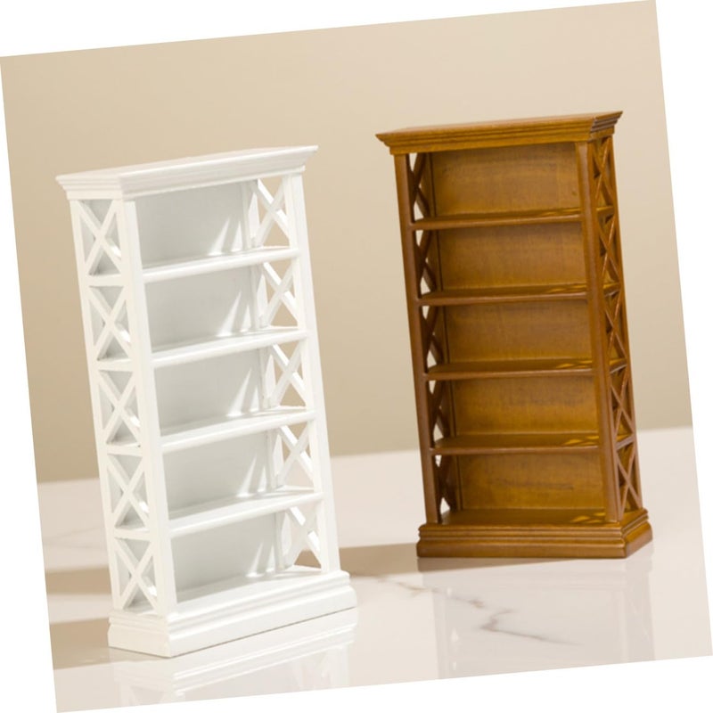 White Miniature Wooden Bookshelf For Dollhouse Living Room Study Storage Display - Image 4