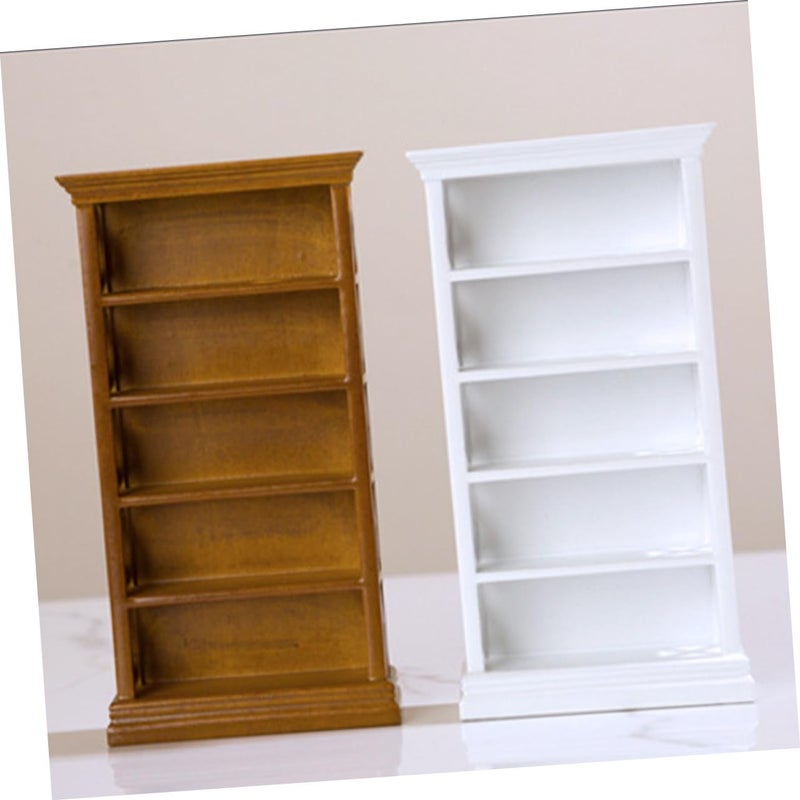 White Miniature Wooden Bookshelf For Dollhouse Living Room Study Storage Display - Image 5