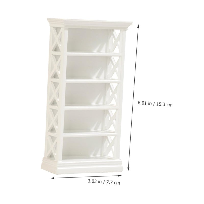 White Miniature Wooden Bookshelf For Dollhouse Living Room Study Storage Display - Image 3