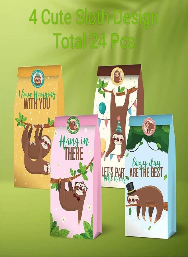 PERFQU 24 Pack Sloth Party Favor Bags - Jungle Animal Sloth Birthday Party Supplies for Kids, Sloth Treat Goodie Bags Cute Animal Candy Gift Bag for Sloth Party Favors and Theme Birthday Party Decorations - Image 4