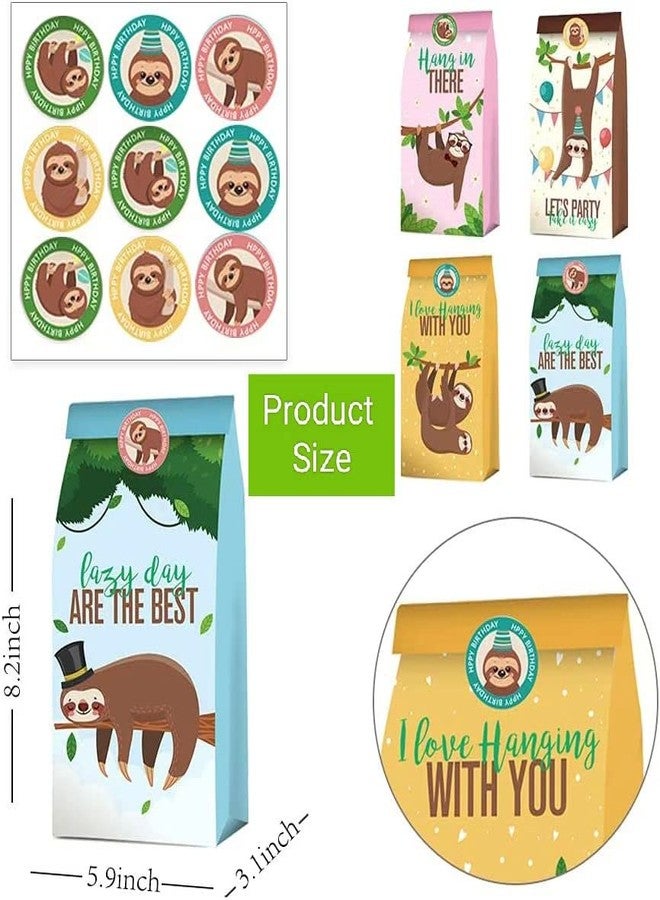 PERFQU 24 Pack Sloth Party Favor Bags - Jungle Animal Sloth Birthday Party Supplies for Kids, Sloth Treat Goodie Bags Cute Animal Candy Gift Bag for Sloth Party Favors and Theme Birthday Party Decorations - Image 2