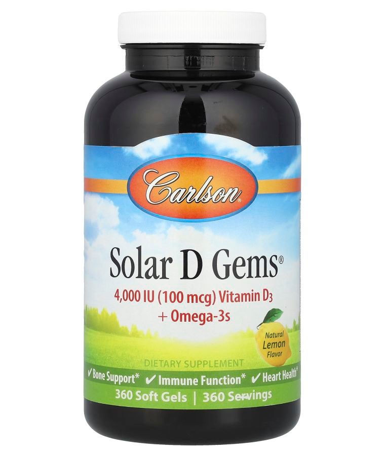 Solar D Gems®  Vitamin D3 + Omega-3s Natural Lemon  360 Soft Gels