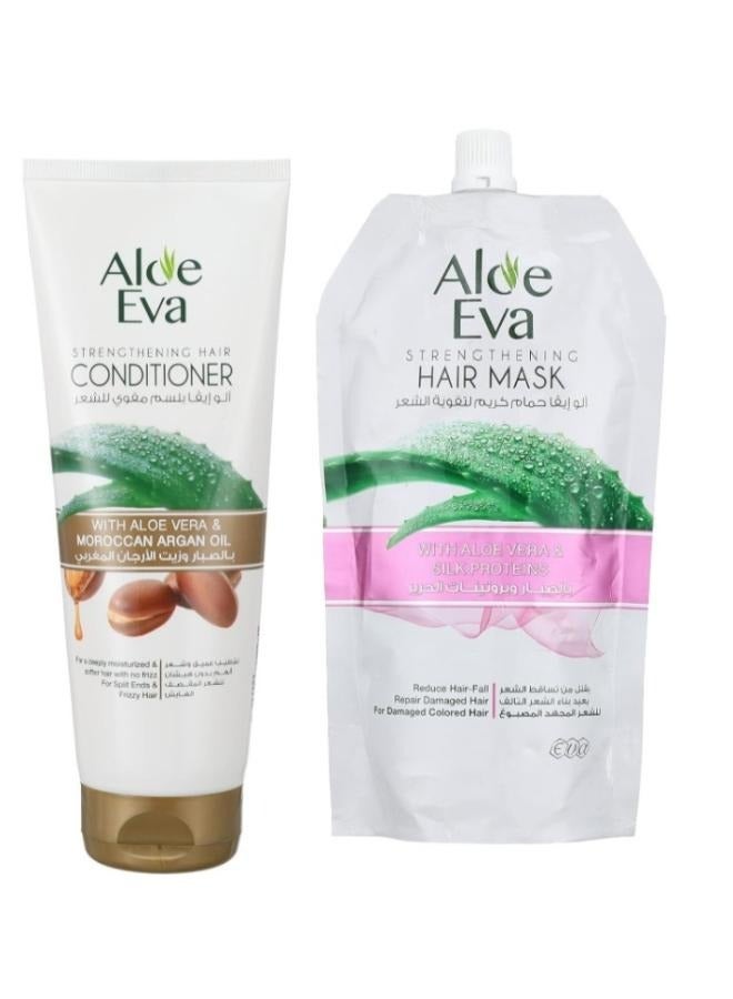 ألو إيفا بلسم مقوى للشعر بالصبار وزيت الأرجان المغربي أبيض 230مل + ساشيت حمام كريم لتقويه الشعر بالصبار و بروتينات حرير 250 جم - Image 1