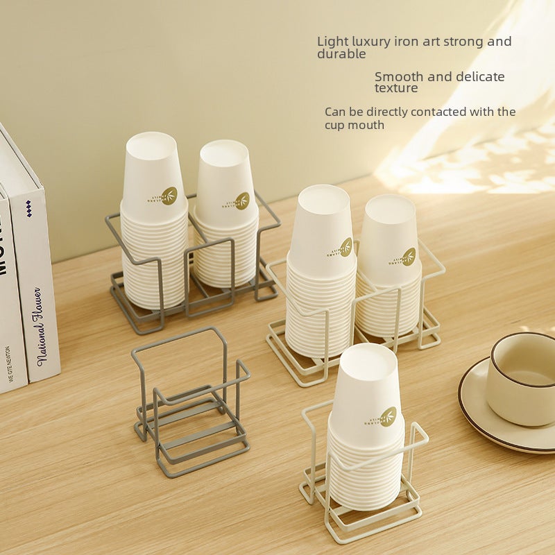 Japanese-style Paper Cup Holder Disposable Cup Taker Wrought Iron Cup Storage Rack Household Coffee Tea Cup Holder(Cream White) - Image 4