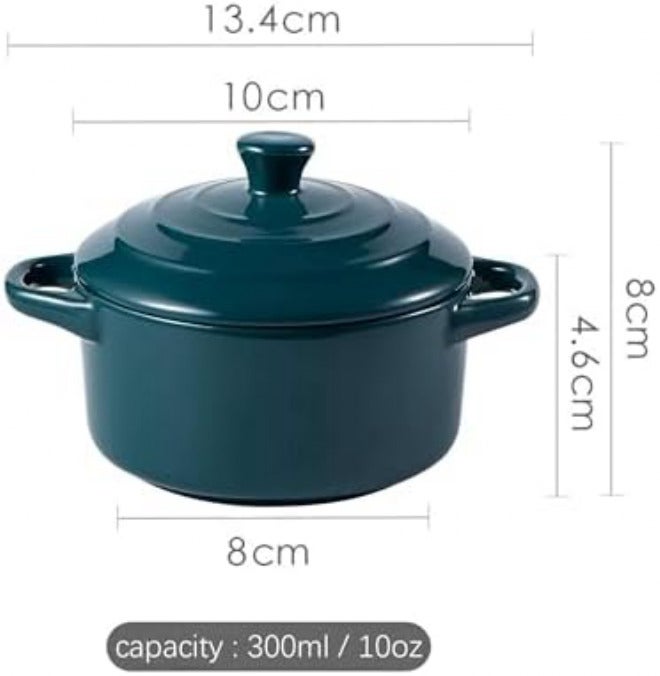 Mini Ceramic Casserole Pots Set of 2, Oven-Safe Soup Pots with Lids, Ideal for Soups, Stews, and Side Dishes (Green) - Image 2