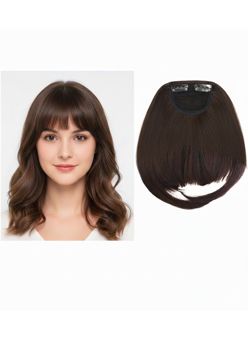 غرة شعر صناعي (قصة شعر أمامية) بمشابك - لون بني داكن طبيعي - قطعة واحدة 99J - Image 1