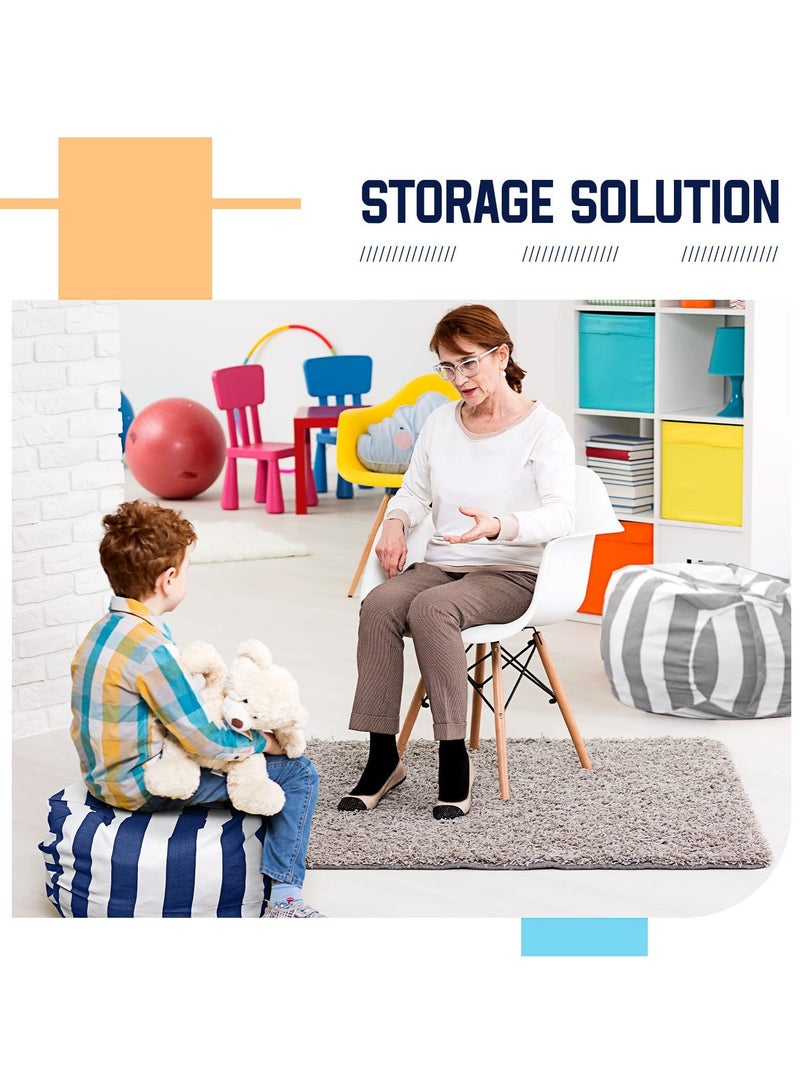 Stuffed Animal Storage Beanbag Cover,2 Packs Kids Animal Storage Bean Bag Cover, 24" Bean Bag Storage, for Kids and Teenager, Grey Blue White Stripes Cotton Canvas - Image 2