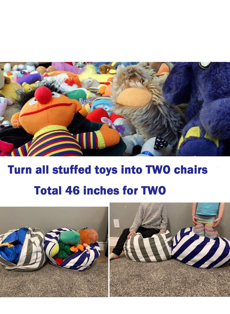 Stuffed Animal Storage Beanbag Cover,2 Packs Kids Animal Storage Bean Bag Cover, 24" Bean Bag Storage, for Kids and Teenager, Grey Blue White Stripes Cotton Canvas - Image 5