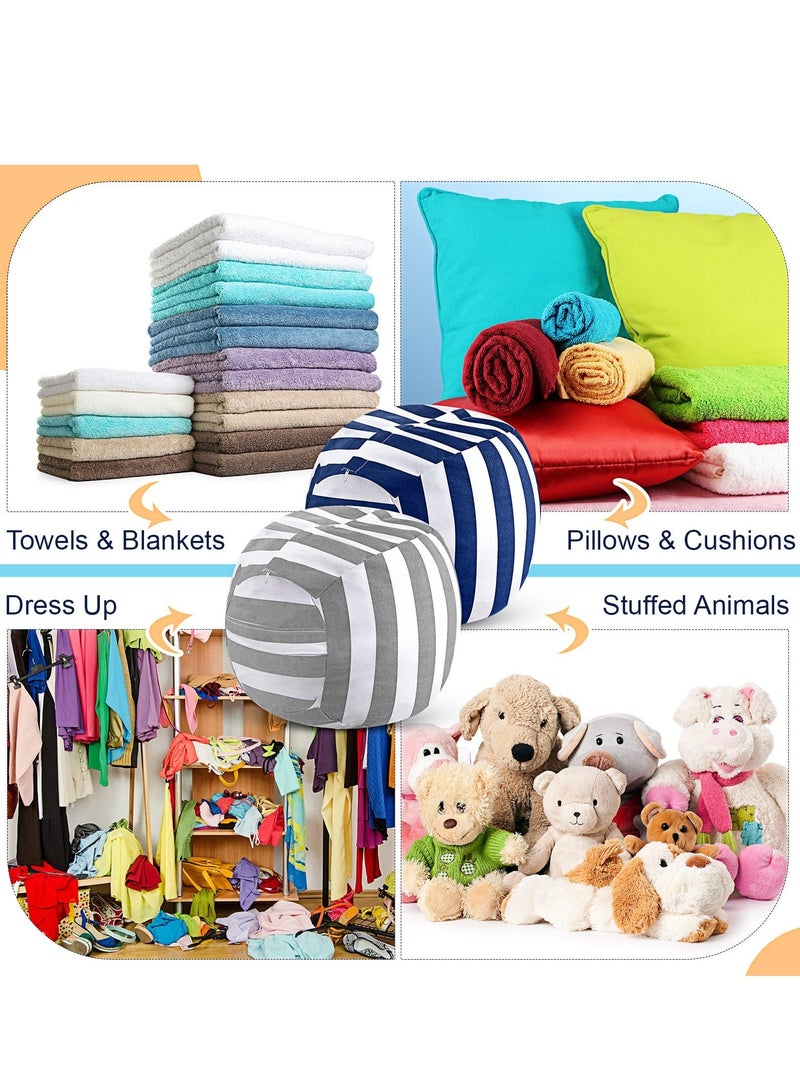 Stuffed Animal Storage Beanbag Cover,2 Packs Kids Animal Storage Bean Bag Cover, 24" Bean Bag Storage, for Kids and Teenager, Grey Blue White Stripes Cotton Canvas - Image 4