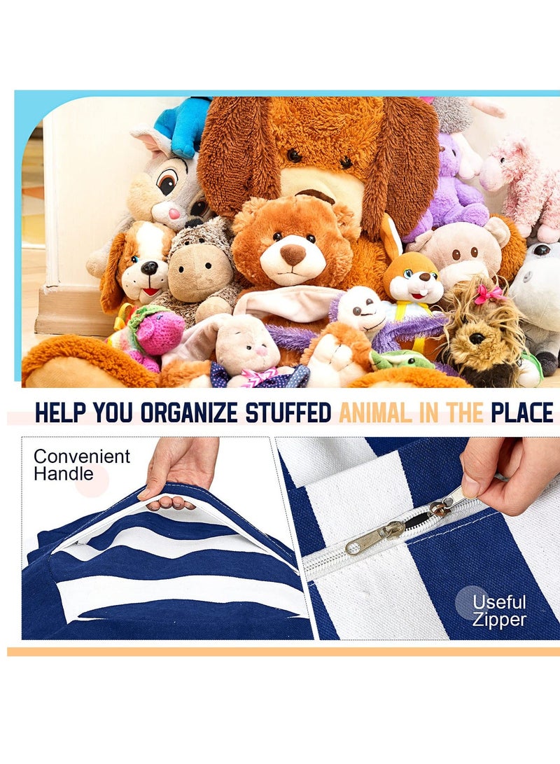 Stuffed Animal Storage Beanbag Cover,2 Packs Kids Animal Storage Bean Bag Cover, 24" Bean Bag Storage, for Kids and Teenager, Grey Blue White Stripes Cotton Canvas - Image 3