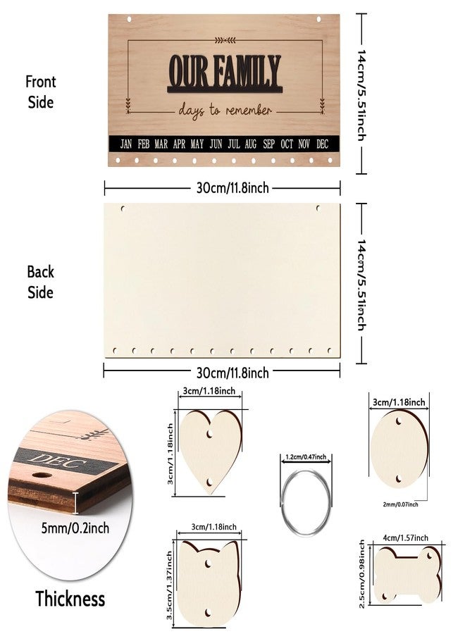 Longan Craft Family Birthday Calendar Board Wall Hanging with Tags, Family Birthday Plaque with Tag Wooden Memory Days Reminder Wall Hanging Home Décor Wood Anniversary Tracker with 104 Tags, Valentines Day - Image 3