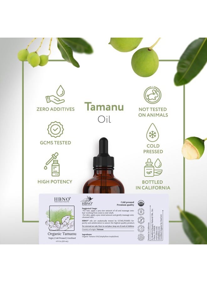 hbno California Bottled Organic Tamanu Oil 4 oz (120ml) Value Size - USDA Certified Organic Tamanu Oil, Cold Pressed Carrier Oil for Face, Body, Lips, Nails, Shampoo & Conditioner - Image 4