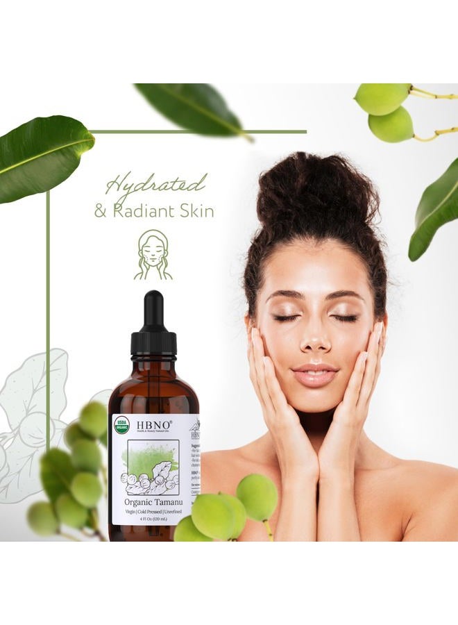 hbno California Bottled Organic Tamanu Oil 4 oz (120ml) Value Size - USDA Certified Organic Tamanu Oil, Cold Pressed Carrier Oil for Face, Body, Lips, Nails, Shampoo & Conditioner - Image 5