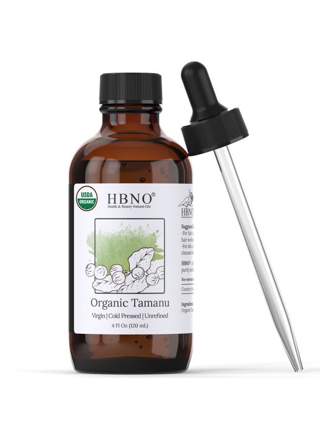 hbno California Bottled Organic Tamanu Oil 4 oz (120ml) Value Size - USDA Certified Organic Tamanu Oil, Cold Pressed Carrier Oil for Face, Body, Lips, Nails, Shampoo & Conditioner - Image 1