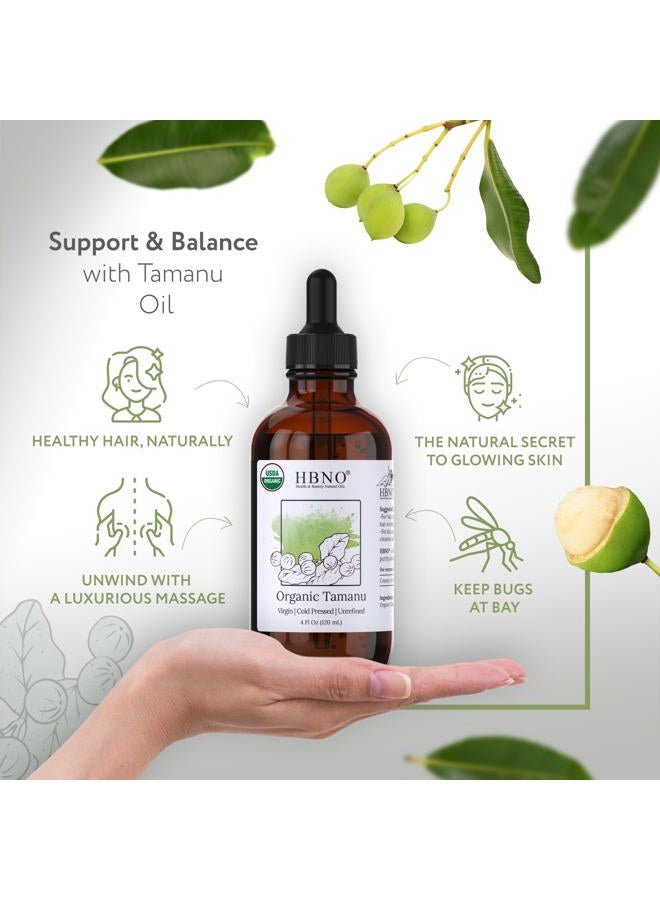 hbno California Bottled Organic Tamanu Oil 4 oz (120ml) Value Size - USDA Certified Organic Tamanu Oil, Cold Pressed Carrier Oil for Face, Body, Lips, Nails, Shampoo & Conditioner - Image 2