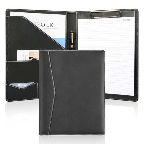 Pacific Mailer Padfolio Portfolio Leather Binder, Interview Legal Document Organizer, Business Card Holder Included Letter Sized Writing Pad [Pink, Piano Noir Faux Leather Matte Finish] - Image 1