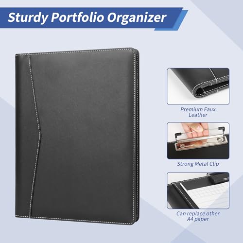 Pacific Mailer Padfolio Portfolio Leather Binder, Interview Legal Document Organizer, Business Card Holder Included Letter Sized Writing Pad [Pink, Piano Noir Faux Leather Matte Finish] - Image 5
