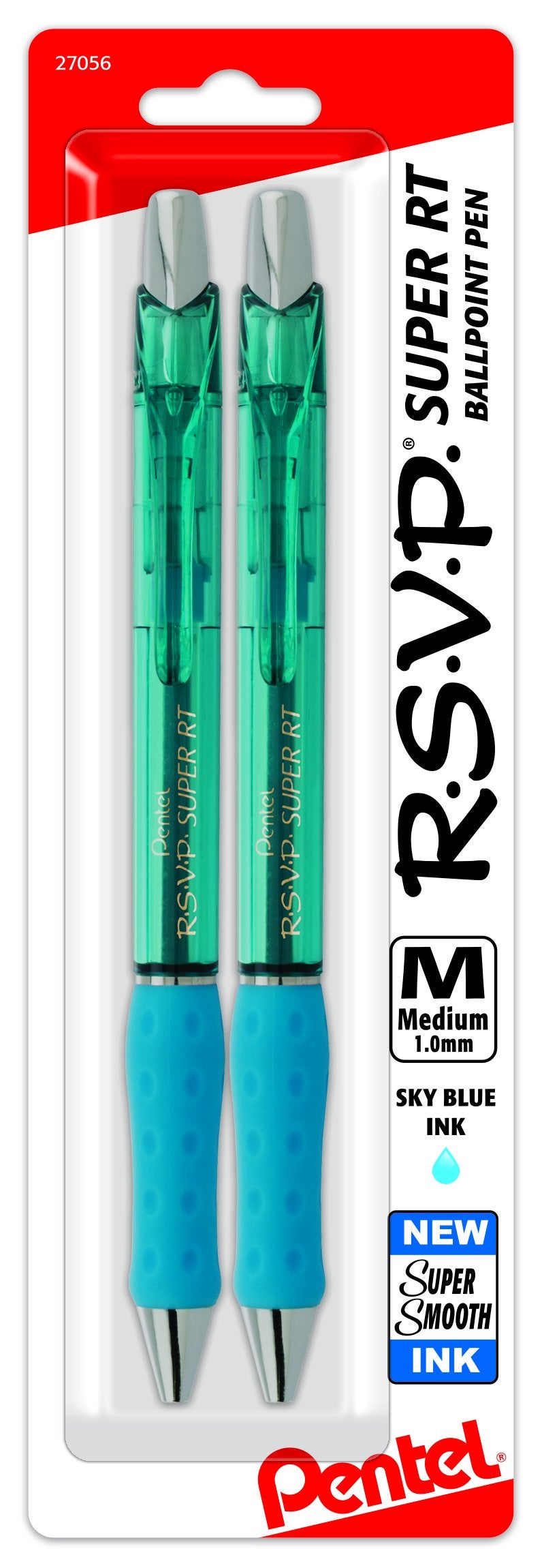 Pentel RSVP Super RT Ballpoint Pen, (1.0mm) Medium Line, Sky Blue Ink, Pack of 2 (BX480BP2S) - Image 1