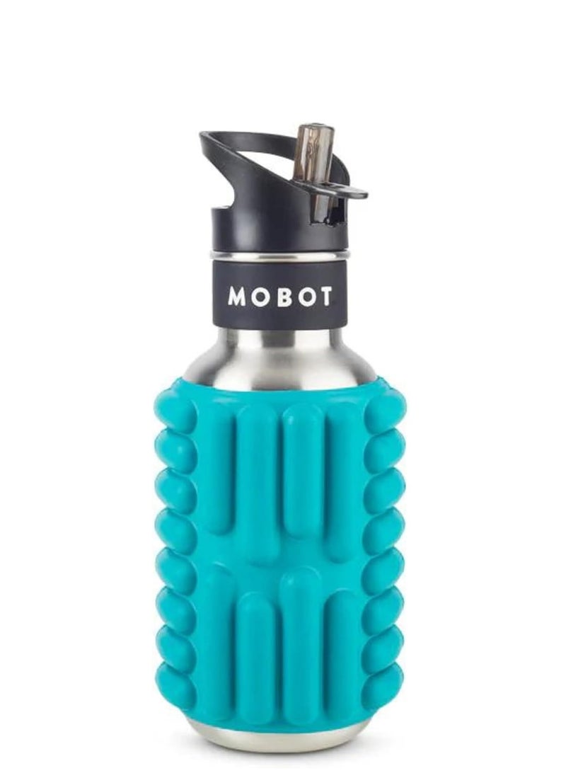 MOBOT Portable Travel Foam Roller Water Bottle with Sip Straw, Stainless Steel Screw Lid | Insulated Sports Water Bottle and Foam Rollers for Yoga, Workout, Home Gym, & Exercise, Aqua Blue  532ml - Image 1