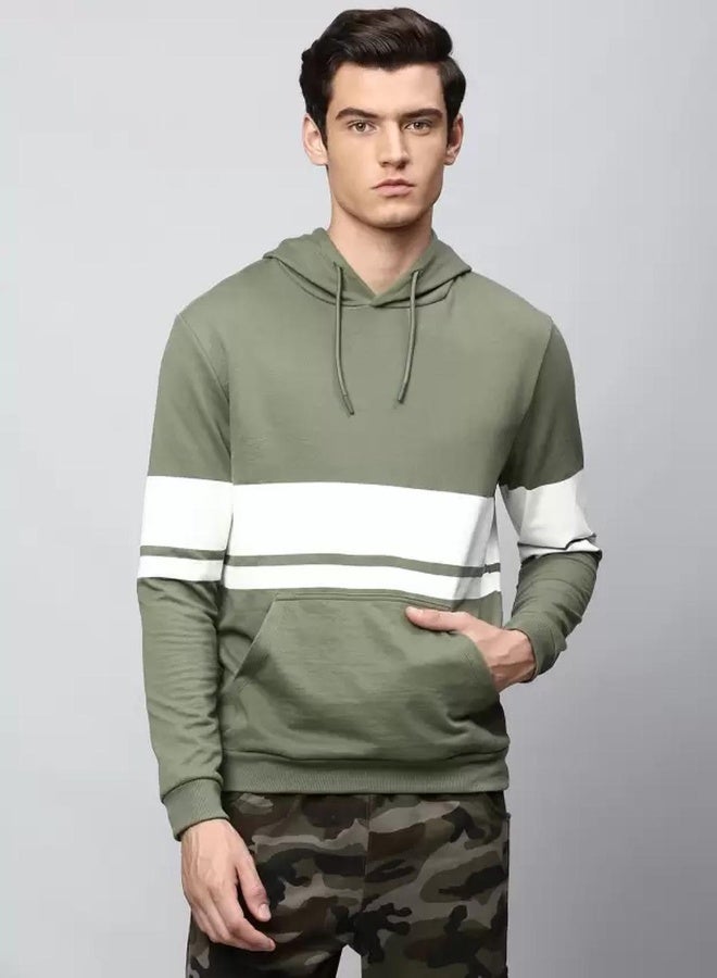Dennis Lingo Regular Fit Light Olive Sweatshirt for Men - Polycotton, Colourblocked, Hooded, Full Sleeves, Knitted  - Image 1