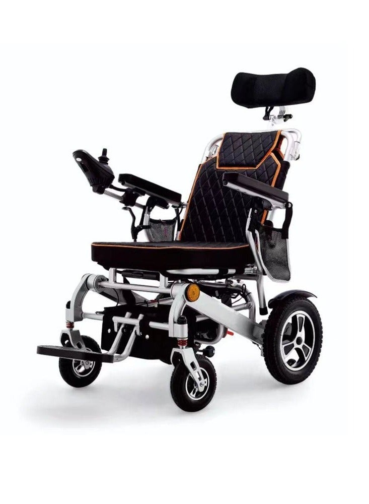كروني كرسي متحرك كهربائي 6019 بظهر مرتفع وسطح مستوٍ، كرسي متحرك خفيف الوزن قابل للطي لجميع التضاريس للبالغين، مع جهاز تحكم عن بعد، محرك 500 واط، بطارية 24 فولت/12 أمبير/ساعة، مدى 15-25 كم، أقصى سرعة 5-6 كم/ساعة، فرامل كهربائية أوتوماتيكية، وظيفة إمالة، ممتص صدمات مدمج، مسند رأس قابل للتعديل، وحدة تحكم بعصا تحكم 360 درجة، سعة وزن 130 كجم، سهل الطي، محمول، ومثالي للسفر، مناسب لكبار السن، وسائد سهلة التنظيف، هيكل من سبائك الطائرات - Image 1