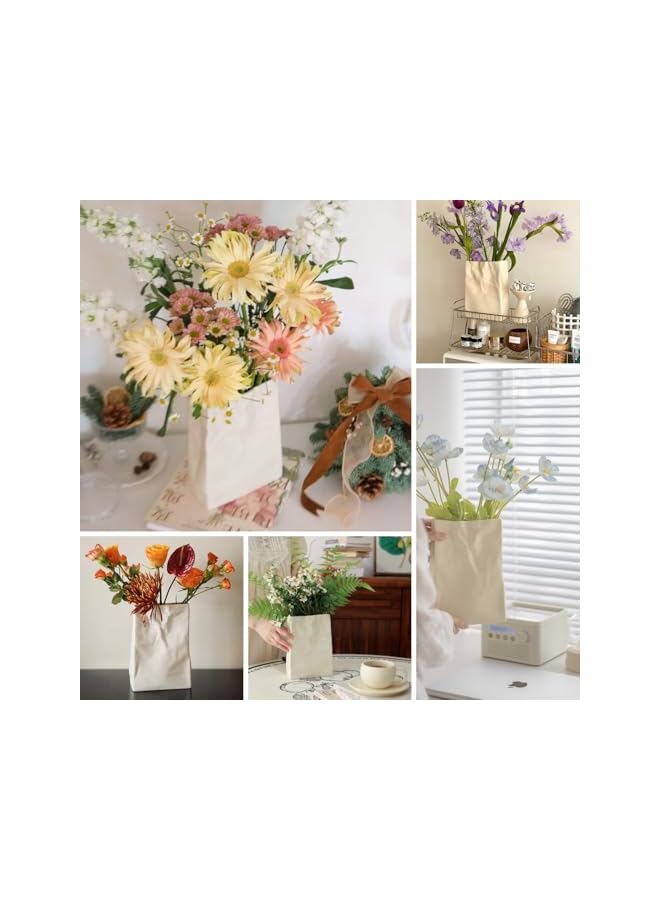 The Bros Crinkle Paper Bag Shape Ceramic Vase, Large Capacity for Flower Arrangement, Bookshelf Decorative  - Image 4