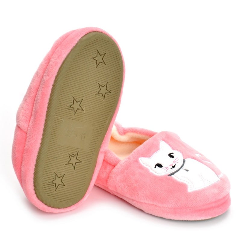 ESTAMICO Toddler Girls' Premium Soft Plush Cats Slippers Cartoon Kitten Warm Winter House Shoes, US 5-6 M - Image 4