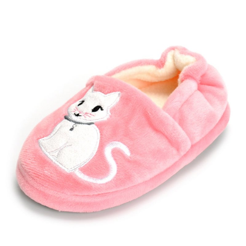 ESTAMICO Toddler Girls' Premium Soft Plush Cats Slippers Cartoon Kitten Warm Winter House Shoes, US 5-6 M - Image 1