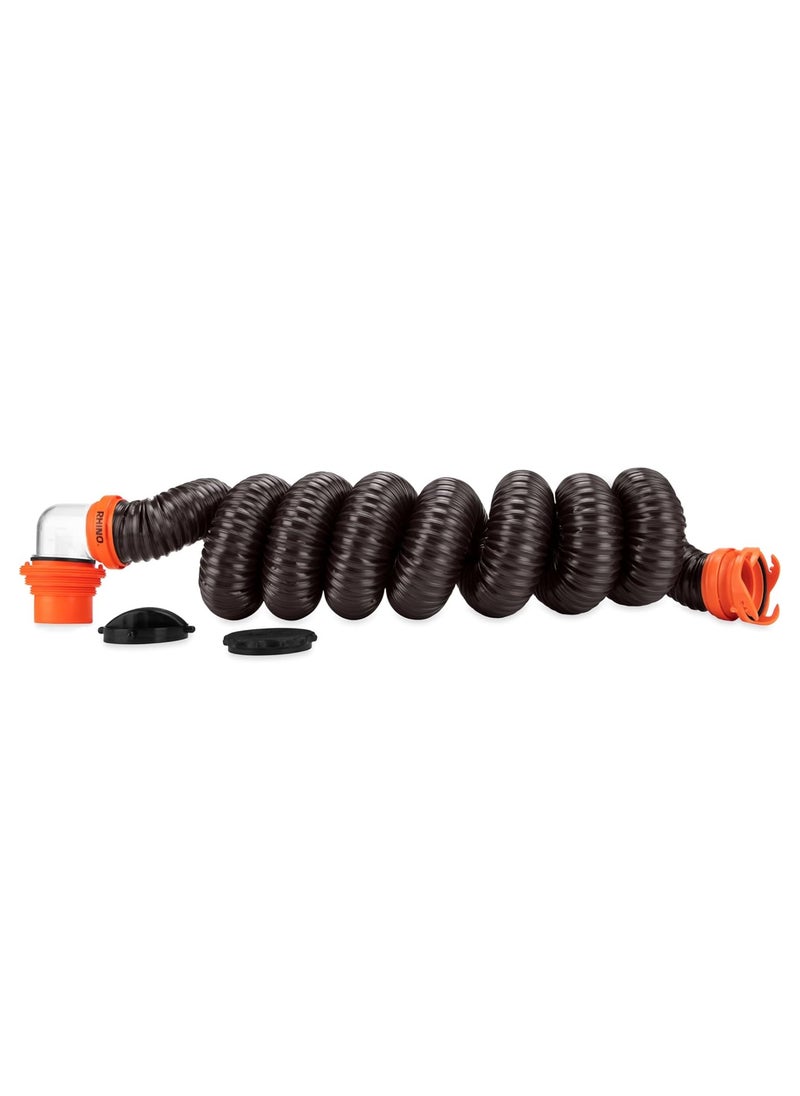 Camco طقم خراطيم الصرف الصحي RhinoFLEX بطول 15 قدمًا من Camco — يتضمن محول 4 في 1، ومرفق شفاف، وأغطية — يتصل بوصلات الصرف الصحي الملولبة NPT مقاس 3 بوصات و3 بوصات و3 1/2 بوصة و4 بوصات (39770)  - Image 1