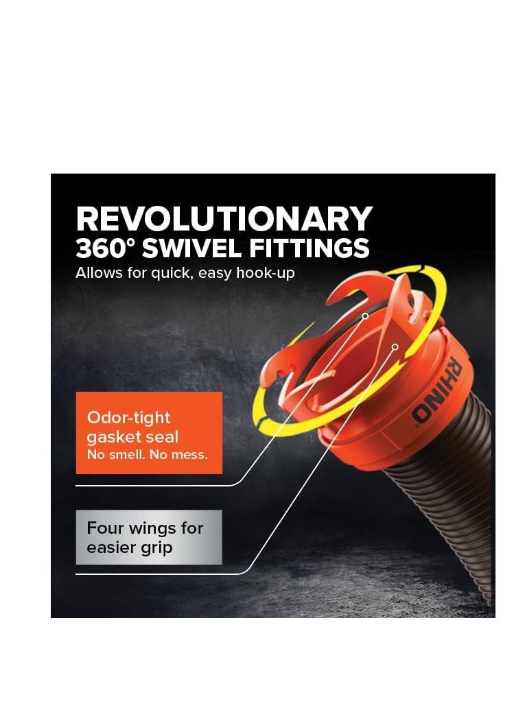 Camco طقم خراطيم الصرف الصحي RhinoFLEX بطول 15 قدمًا من Camco — يتضمن محول 4 في 1، ومرفق شفاف، وأغطية — يتصل بوصلات الصرف الصحي الملولبة NPT مقاس 3 بوصات و3 بوصات و3 1/2 بوصة و4 بوصات (39770)  - Image 4