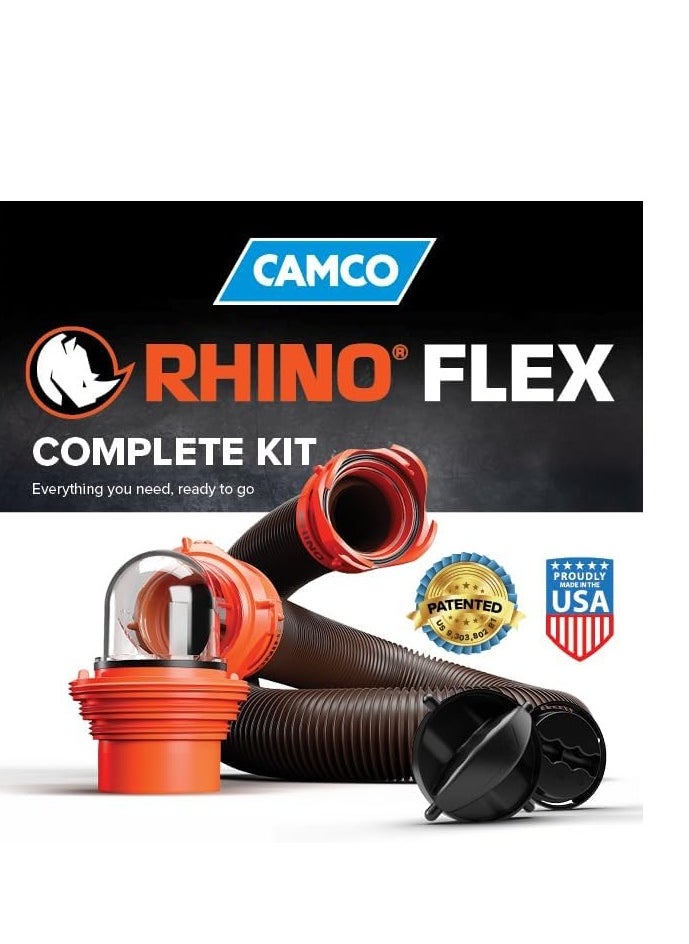 Camco طقم خراطيم الصرف الصحي RhinoFLEX بطول 15 قدمًا من Camco — يتضمن محول 4 في 1، ومرفق شفاف، وأغطية — يتصل بوصلات الصرف الصحي الملولبة NPT مقاس 3 بوصات و3 بوصات و3 1/2 بوصة و4 بوصات (39770)  - Image 5