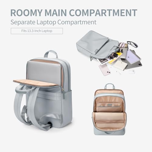 GOLF SUPAGS Travel Laptop Backpack for Women Anti Theft Slim Durable College Bookbag Business Computer Bag Fit 13.3Inch Notebook (Pale Grey, 13.3Inch) - Image 4