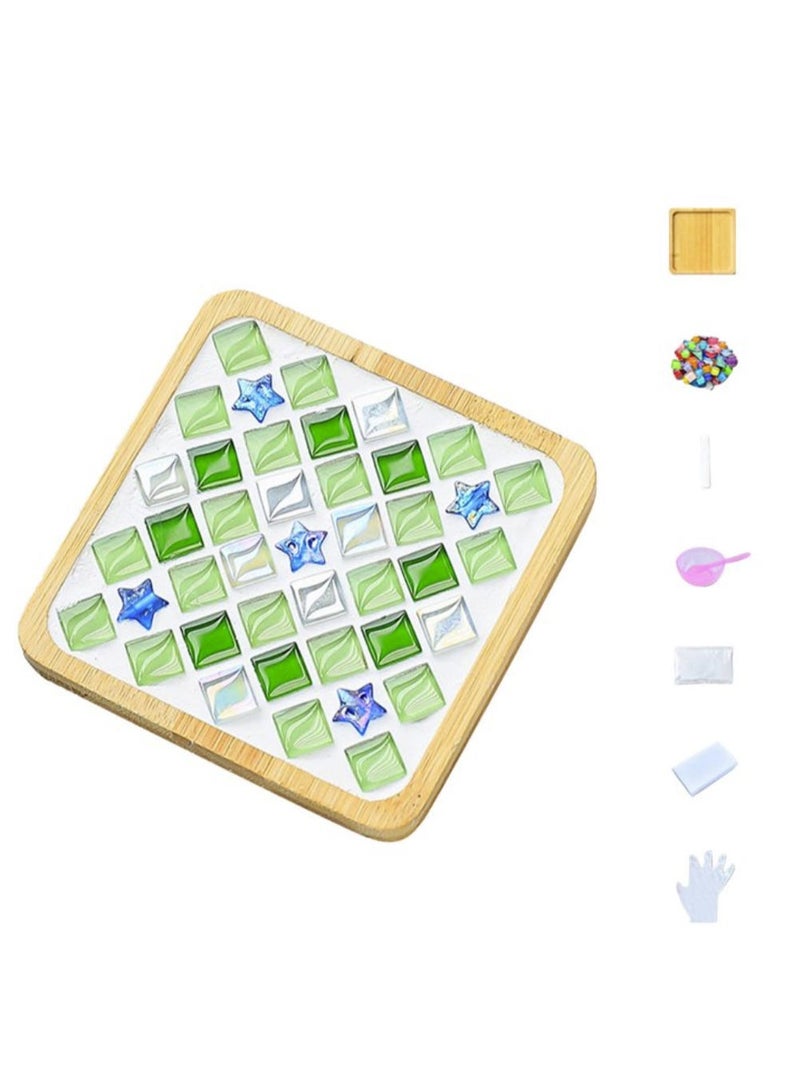 Mordely DIY Glass Mosaic Tiles for Crafts,Mixed Color Mosaic Kit with Bamboo Coaster, Crafts for Adults Mosaic, Crafts Materials Package, Mosaic Supplies - Image 1