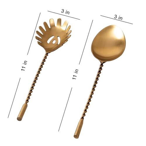 Nestroots Golden Finish Spoon & Fork Cutlery Set | Elegant Crown Design Stainless Steel Salad Server | Tableware for Home, Hotel, Restaurant & Gifting | Rust Resistant & Durable Finish - Image 2