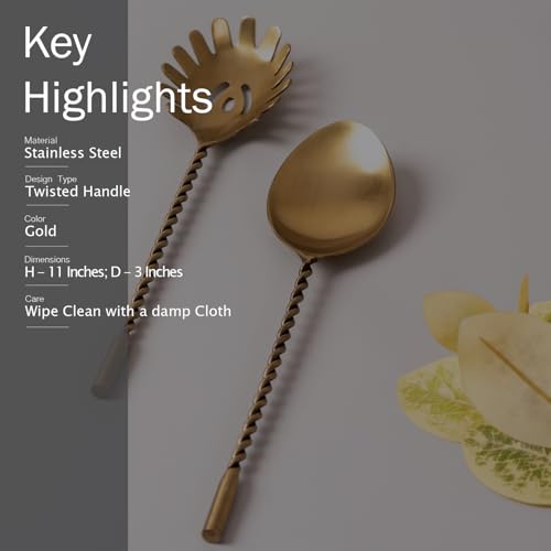 Nestroots Golden Finish Spoon & Fork Cutlery Set | Elegant Crown Design Stainless Steel Salad Server | Tableware for Home, Hotel, Restaurant & Gifting | Rust Resistant & Durable Finish - Image 5