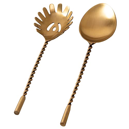 Nestroots Golden Finish Spoon & Fork Cutlery Set | Elegant Crown Design Stainless Steel Salad Server | Tableware for Home, Hotel, Restaurant & Gifting | Rust Resistant & Durable Finish - Image 3