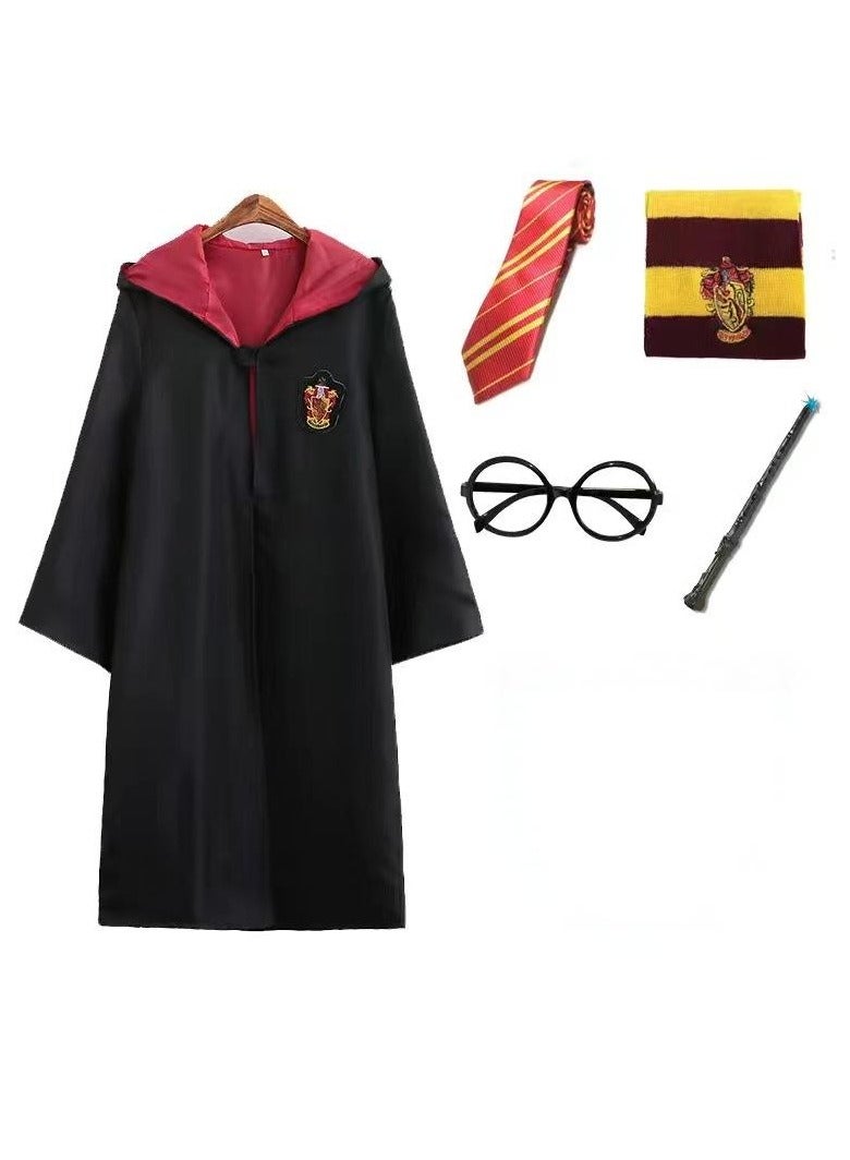 Harry Potter Robe Costume Cosplay Set,Hogwarts Wizarding World Costume Robes for Kids & Adults,Dress Up Accessory Include with Striped Tie,Glasses Frame,Wizard Hat,Magic Wand,Pendant(L)  - Image 1