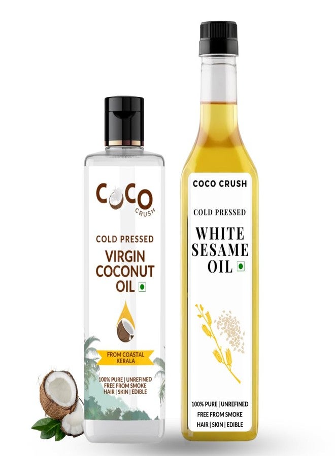 Coco Crush مجموعة COCO CRUSH من زيت جوز الهند البكر، 200 مل وزيت السمسم، 500 مل | معصور على البارد وطبيعي | لتدليك الجسم والوجه | يغذي البشرة بعمق | يحفز نمو الشعر (700 مل) - Image 1