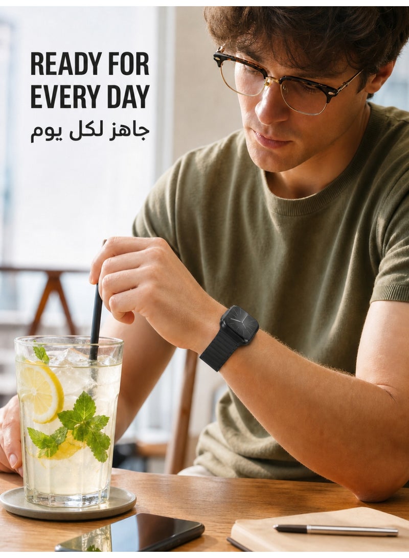 حزام ساعة مغناطيسي متوافق مع Apple Watch، مقاس 44 مم/45 مم/46 مم/49 مم، حزام رياضي بديل من السيليكون الناعم سريع التركيب لساعة iWatch سلسلة Series 11 و10 و9 و8 و7 و6 و5 و4، وUltra 2/Ultra 3، وSE 2/SE3، لون أسود/رمادي - Image 5
