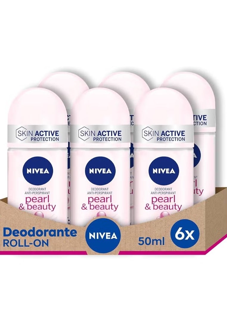 Nivea Pearl & Beauty Pearl Extracts 6x50ml Antiperspirant Roll-on for Women - Image 1