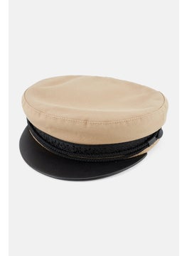 Women Cotton Color Blocked Cap, Beige