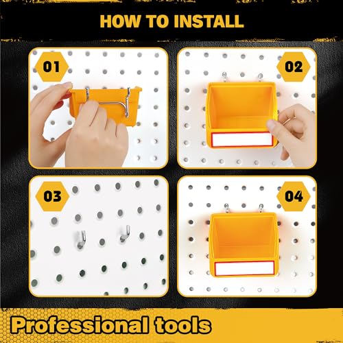 ELEAD Pegboard Bins Organizer Set 12-Pack - Durable Storage Tray for Screws, Nuts, Bolts, Hardware, Crafts, Accessories | Fits Standard Pegboards | 16 Labels for Garage Workshop Craft Room - Image 3