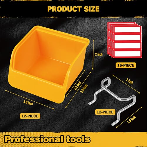 ELEAD Pegboard Bins Organizer Set 12-Pack - Durable Storage Tray for Screws, Nuts, Bolts, Hardware, Crafts, Accessories | Fits Standard Pegboards | 16 Labels for Garage Workshop Craft Room - Image 2